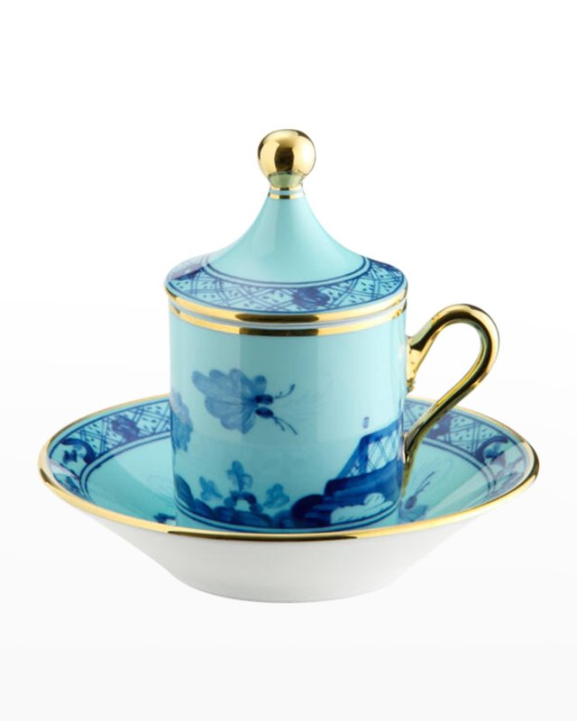 Empire-Style Coffee Cups & Saucers, Set of 2 - Light Blue